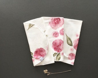 Organic Baby Reversible Burp Cloth- Watercolor Floral