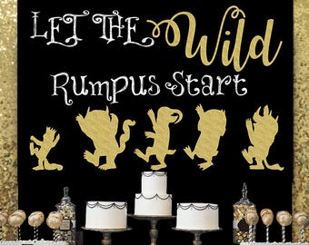 SALE Where The Wild Things Are Backdrop, Let The Wild Rumpus Start Backdrop, Max And Monsters Gold Silhouette, Kids Room Decor, Wild One