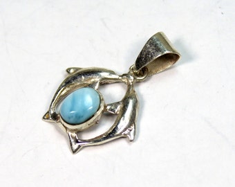 Lovely Sky Blue Larimar .925 Sterling Silver Dolphin Pendant 27mm