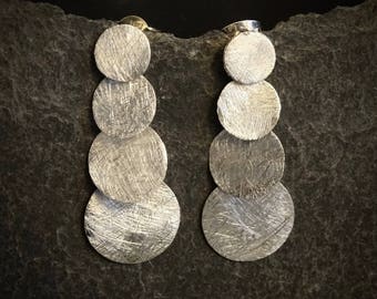 Silver Earrings, Silver Drops, Modern Earrings, Geometric Earrings, Circle Earrings, Disc Earrings, Brushed Silver, Sterling Silver