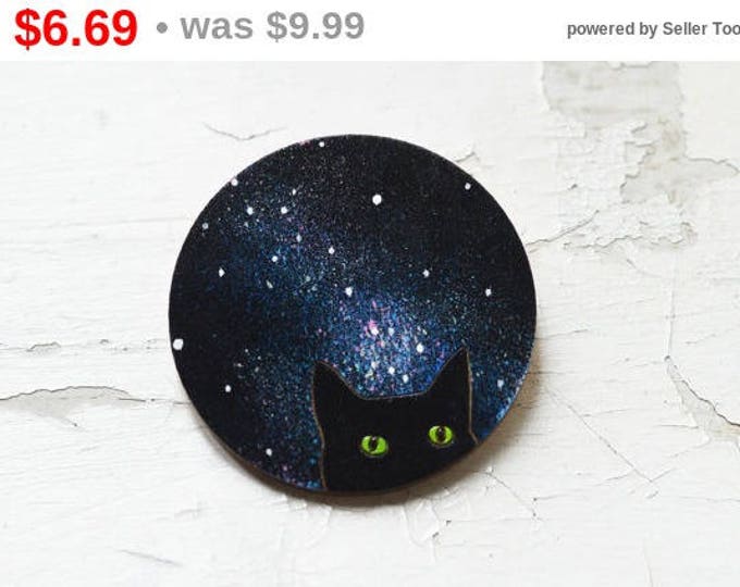 Black Cat in Space // Wooden brooch is covered with ECO paint // Laser Cut // 2016 Best Trends // Fresh Gifts // Swag Boho Style // Travel