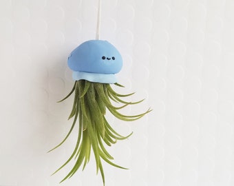 Blue Jellyfish Air Plant Holder, Hanging Planter, Hanging Air Plant Jellyfish, Dorm Decor, Best of Summer, Tropical Decor, Ocean Decor