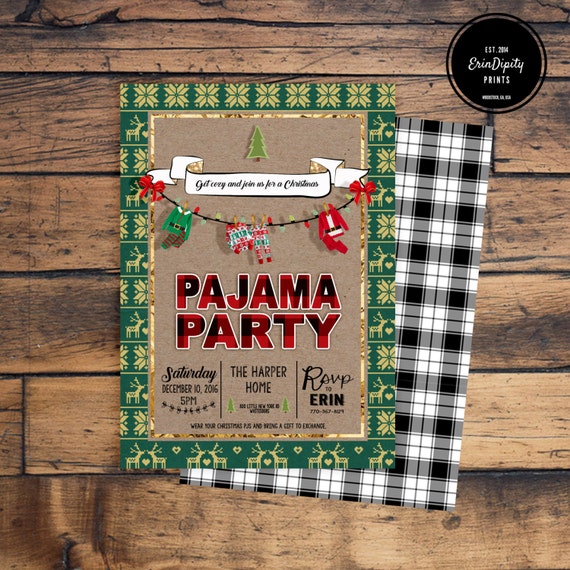 Christmas Pajama Party Invitation Digital File or Prints with