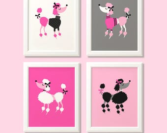 Poodle print set, poodle print set, poodle wall art, poodle nursery prints, pink decor, poodle bedroom, poodle wall decor, kids room