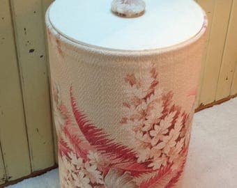 Midcentury hamper / barkcloth / laundry hamper / 50's or 60's