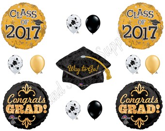 CLASS of 2017 Gold & Black GRADUATION Balloons Decorations Supplies Party