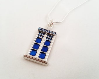 Police Box Necklace, Doctor Who Necklace, TARDIS Charm Necklace
