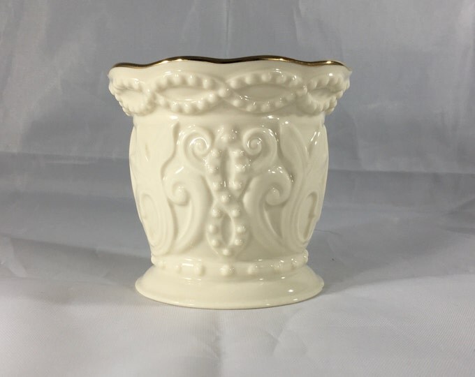 Storewide 25% Off SALE Vintage Cream Lenox Scroll Designed Petite Porcelain Vase Featuring Elegant Gold Painted Trim Finish