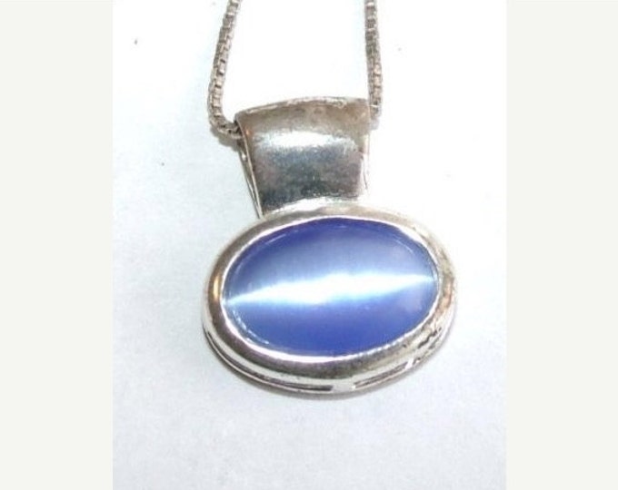 Storewide 25% Off SALE Beautiful Vintage Italian Sterling Silver Eclectic Necklace Featuring Enchanting Sky Blue Italian Cats Eye Stone Set