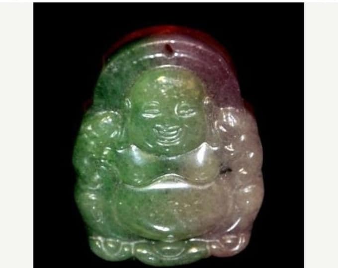Storewide 25% Off SALE Beautiful Vintage Chinese Treated Jade Buddha Artwork Necklace Pendant Featuring Vivid Hues of Brown, Green & Lavende