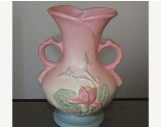 Storewide 25% Off SALE Antique Double Handled Hull Pottery Floral Vase Featuring Beautiful Blush Rose & Sunshine Yellow Floral Design With G