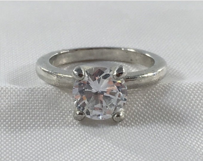 Storewide 25% Off SALE Vintage Silver Tone Brilliant Cut Rhinestone Solitaire Cocktail Ring Featuring Flawless Clear Design