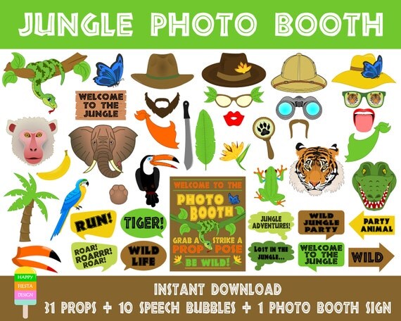 PRINTABLE Jungle Photo Booth PropsJungle Photo Booth PRINTABLE Jungle Photo Booth PropsJungle Photo Booth