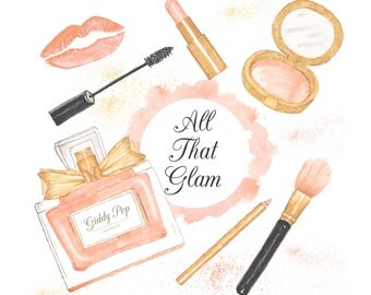 Watercolor Makeup Clipart Cosmetic Clipart Fashion Clipart Pink Handpainted Perfume