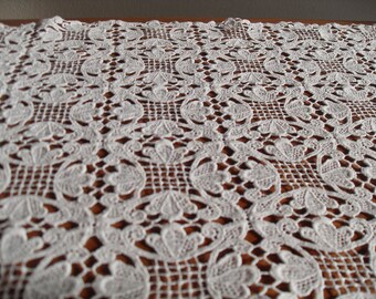Antique Hand-embroidered lace, tablecloth, doily -two parts