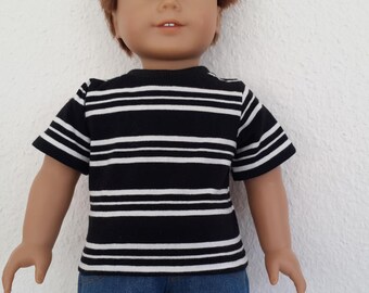 Black and white lined Top / T-shirt for 18" Boy Doll - doll classic tee - boy doll clothes- Black striped tshirt