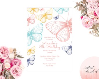 printable butterfly party invitation, butterfly birthday invitation, butterfly invitation, birthday invitation