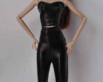 Black Chic Pants and Strapless Halter Top Homemade Fashion Doll Clothes This is not a product or Endorsement of Mattel Barbie Clothes #62