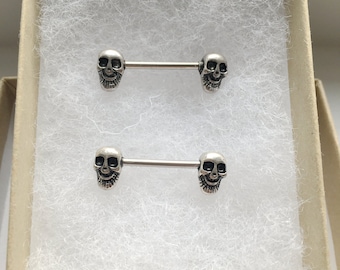 Set of 2 Antique Silver Skull Nipple Ring.237.