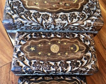 wooden box set - 3 boxes - nesting boxes - tarot card wood box - gift box - decorative box - jewelry box - card box - healing crystals