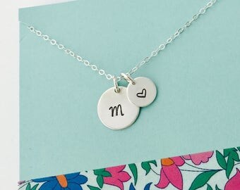 Initial Necklace, Sterling Silver Initial Necklace, Simple Sterling Monogram Necklace, Simple Personalized Necklace, Initial and heart