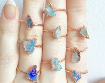 Opal crystal ring - fire opal ring - rough crystal ring - copper crystal ring - opal stone ring - boho ring - raw stone ring - gifts for her