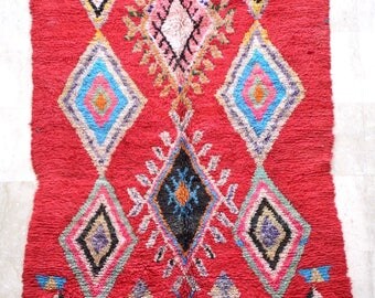7.8 x 4.9 feet / Boujad Vintage Moroccan Rug , Rag . Wool Boujad Carpet . Tapis Boujad .