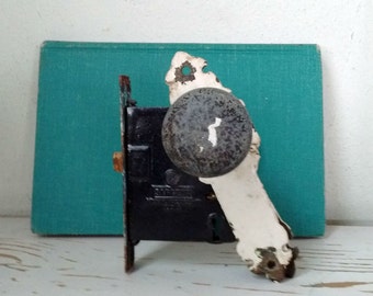 Salvage antique door knob and mortise lock with vintage door plate