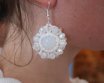 Snow white earrings white opal earrings white opal opal wedding holiday earrings boho chic beads earrings fancy earrings
