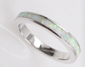 Sterling Silver White Fire Opal Ring Band