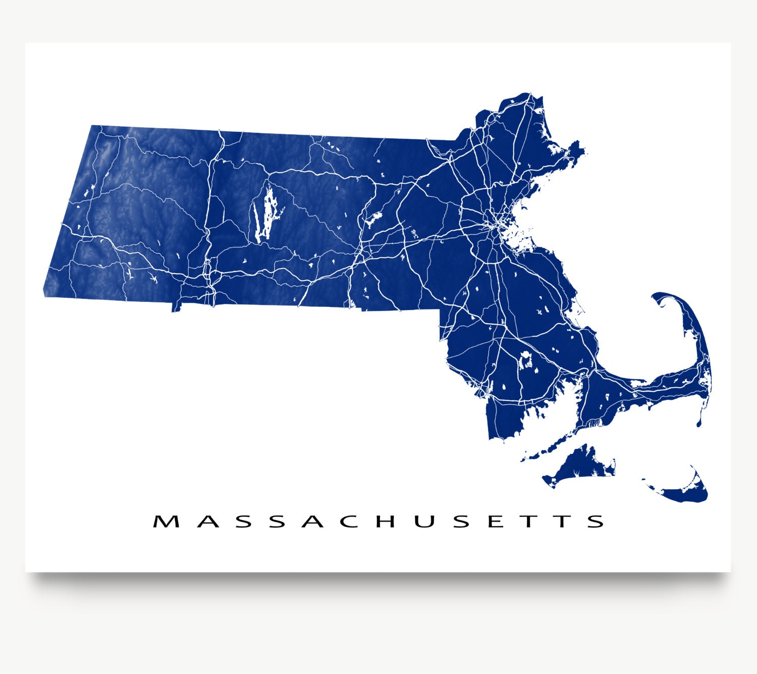 Massachusetts Map Massachusetts Art Print USA State Outline