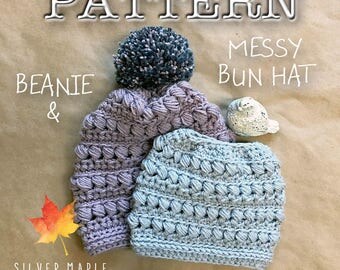MESSY BUN Hat Pattern, Ponytail Hat Pattern, Crochet Beanie Pattern, Crochet Hat Pattern, Crochet Pattern, Bun Hat, Download
