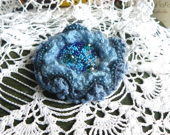 Blue beaded brooch pin Chanel brooch Victorian wedding brooch Baroque brooch Antique pin Crochet brooch Bohemian jewelry Gift ideas