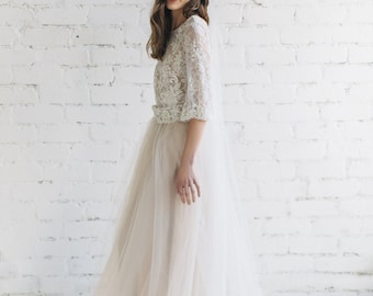 Wedding Skirt, Nude Champagne Tulle Skirt , Bridal Skirt , Wedding Separates , Floor Length Wedding Skirt , Bridal Skirt with Train - PEONY