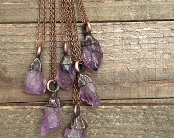 Raw Amethyst Necklace Raw Crystal Amethyst Necklace Rough Amethyst Jewelry Hippie Gypsy Jewelry Witchy Necklace Electroformed Boho Layering