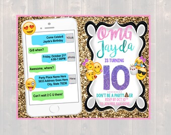 Emoji Invitation, Emoji Glitter Invitation, Emoji Birthday Invitation, Emoji Birthday, Emoji Invite, Emoji Glitter