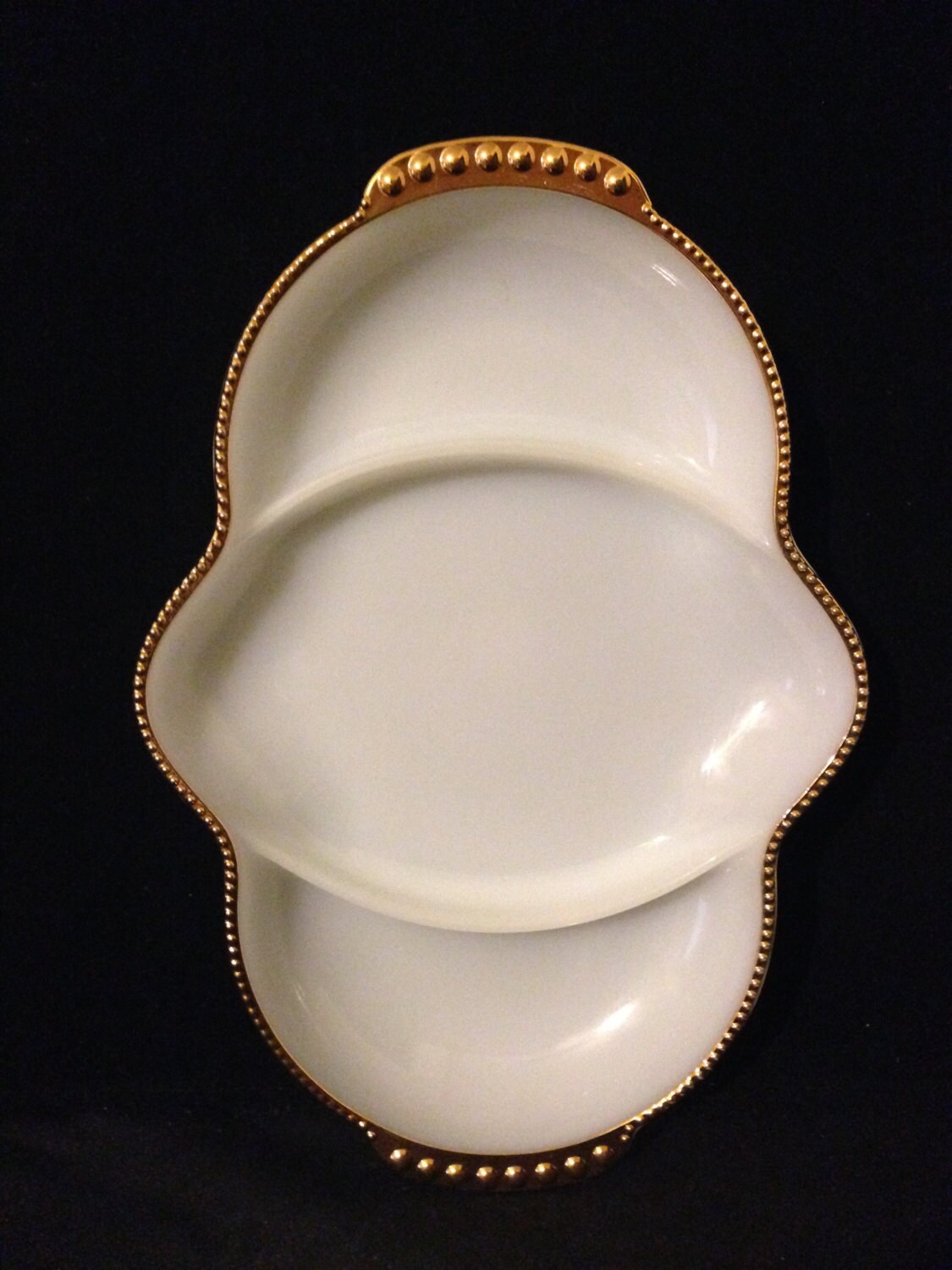 Vintage Milk Glass Relish Tray Fire King White Gold Trim