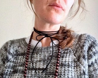 Long Leather Choker Necklace/ Leather Lariat Tie/ Long Leather Choker/ Leather Choker/ Boho Choker/ Leather Wrap Choker/ Leather Tie Choker