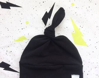 Black Baby Knot Hat, Solid Colors, Black Newborn Hat, Baby Hat, Knot Hat, Infant Hat, Hospital Hat, Knotted Cotton Knit Solid Beanie Cap