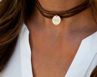 Leather Wrap Boho Choker, Personalized Leather Choker, Leather and Gold Choker, Sterling Silver,Gold Fill,Gift for Her LEILAjewelryshop,N236