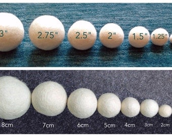 10X Wool balls - Felt Balls, 100% Wool Bead, SIZE: 2cm to 8cm. WOOL dryer ball, Natural White Pom poms for crafting, garland, toy