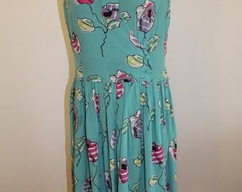 Original 1940’s STUNNING Day Dress - In A Soft Duck Egg Polka Dot Moygoshal Linen
