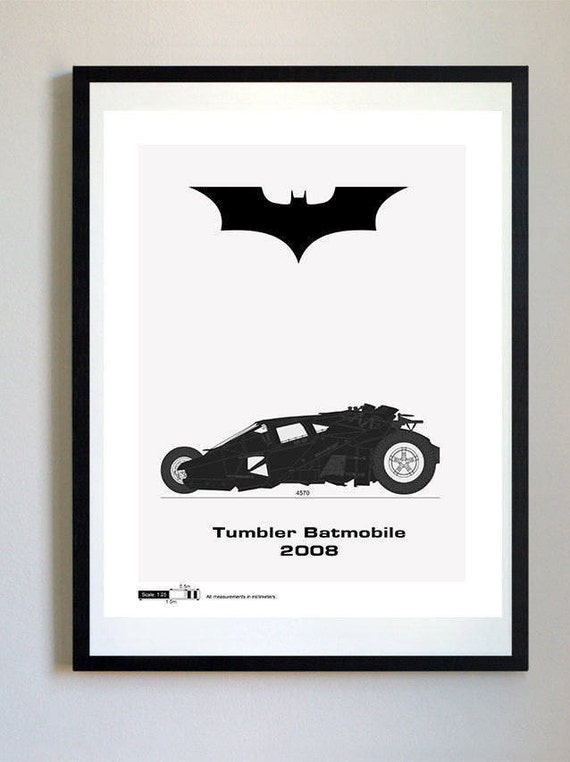 Tumbler Batmobile 2008 Minimalist Vector Blueprint Prints