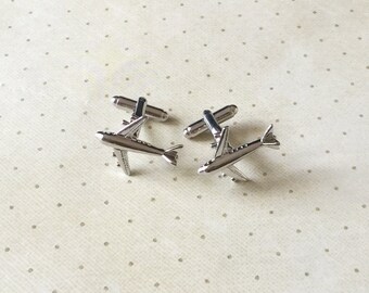 Air Plane Airplane Pilot Cufflinks Cuff Links in Silver