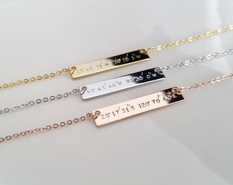 Custom Coordinates Necklace, Rose Gold Necklace, Custom Engraving, Personalized Latitude Longitude Necklace, Gift Idea, GPS Necklace