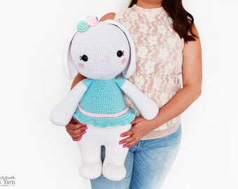 CROCHET PATTERN - Sophie the Friendly Rabbit - 21.5 in./55 cm. tall - Amigurumi Animal - Nursery Kids Gift Toy - Instant PDF Download