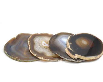Agate Coasters,Set of 4 Natural Agate Coasters,Agate Slice Coasters, Agate,Geode Slice,Geode Set,Raw Crystals Geode Agate,Solid agate