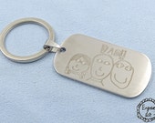 Children Drawing Engrave on Stainless Steel Army Tag Necklace/Keyring