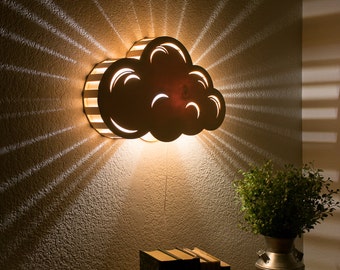 Cloud Night Light - Wall Hanging Baby & Kid's Room Lamp - Nature Decor - Wooden Lasercut Accent Lighting - Laser Cut Nightlight