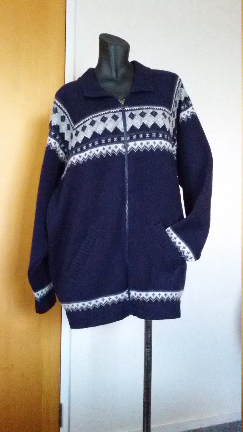 Pure Wool New Zealand Natural Clothing zip up Sweater XL Navy